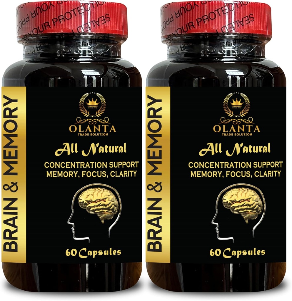 Beyin için Bellek Pilleri - Zihin için Beyin Takdirleri, Odak, Clarity, Enerji, Performans, Sağlıklı Beyin Fonksiyonu, Memory & Immunitty - 2 Şişe 120 Capsules