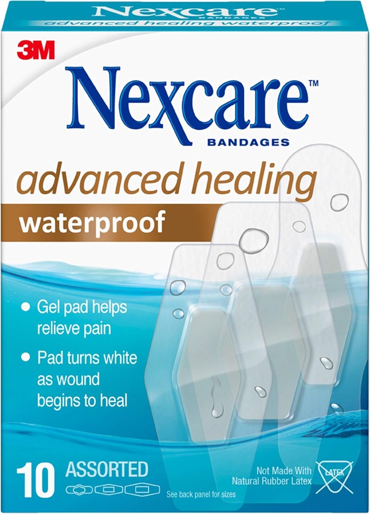 Nexcare Advanced Healing Water Bandages, Assorted Dimensions, 10 Count