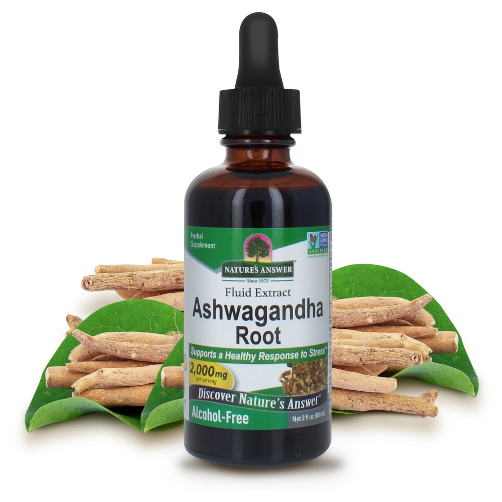 Nature's Answer Ashwagandha Root | Herbal Supplement Sağlıklı Immune Function | Gluten-Free, Alkol Özgür & Vegan 2oz (3 Pack)