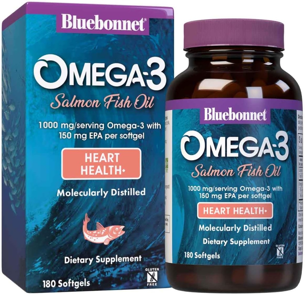 BlueBonnet Doğal Omega-3 Salmon Oil Softgels, 180 Kont, Beyaz
