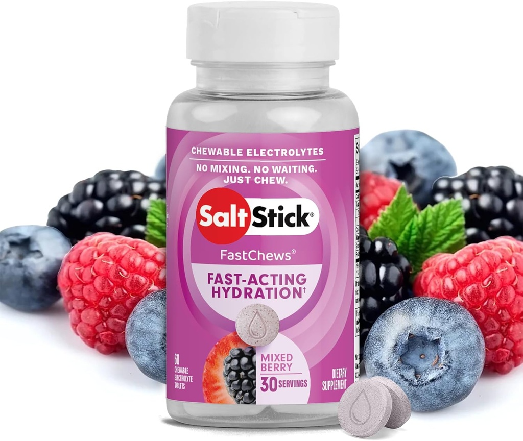 SaltStick Electrolyte FastChews - 60 karma Berry Chewable Electrolytes - Koşu ve Hydration için Salt Tabletler, Electrolyte Chews - 60 Kont