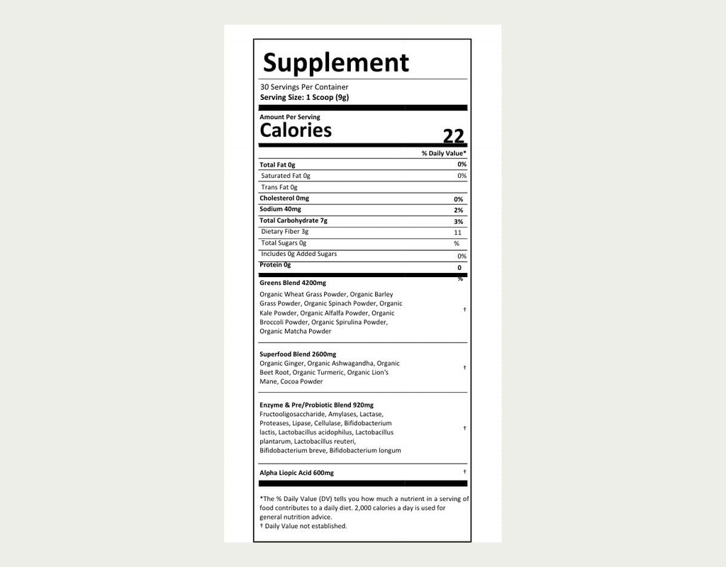 Νευροπάθεια Superfood Blend Greens Σκόνη για Περιφερική Νευροπάθεια με 600mg R Άλφα Λιποϊκό Οξύ - Σοκολάτα Γεύση