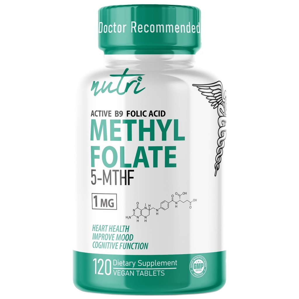 Nature's Fusions Nutri 5-MTHF L Torchfolate 1MG - 4 Ay Supply, 120 Vegan Tablet - Medeniyet Tamamı - Bilişsel Fonksiyonl, Kalp Sağlığı, Prenatal Destek - Metrik Folic Asit