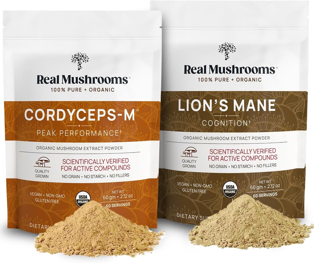 Lions Mane (60g) ve Cordyceps (60g) Mushroom Extract Toz Sche - Mushroom Supplement for Cognition, Energy and Endurance