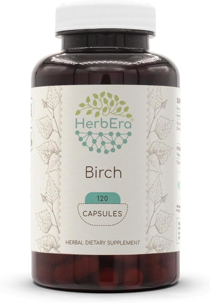 HerbEra Birch 120 Capsules, 500 mg, Birch ile Yapıldı (Betula Pendula)