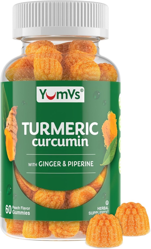 Curcumin Turmeric Gummies – Extra Strength 2000mg 8:1 Extract Turmeric Supplement Gummies with Black Pepper & Ginger – Vegan Non-GMO Joint Support Chewables – Peach Flavor, 60 Count