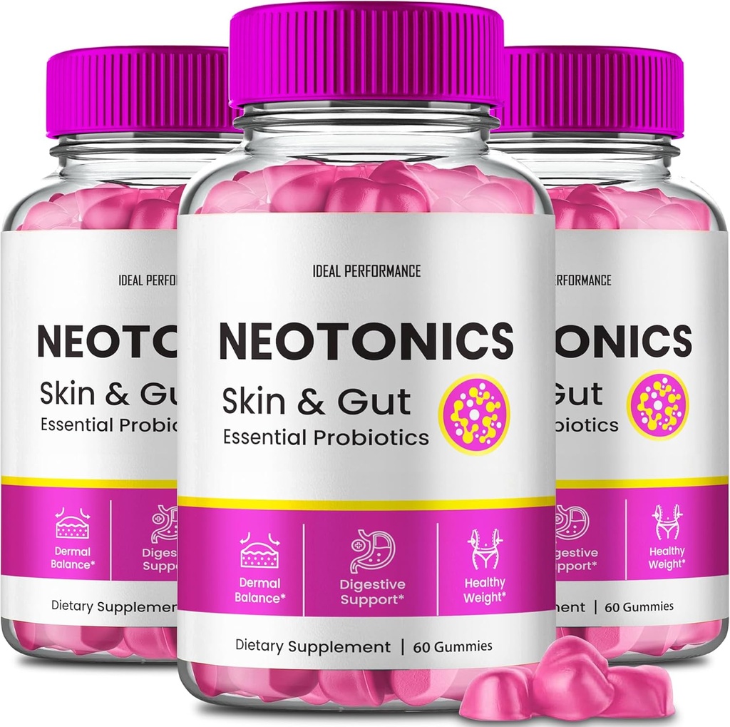 Neotonics Skin ve Gut Gummies, Neotonics Skin & Gut Health, Neotonics Gummies Glow Up Skin Supplement Neotonics Clear Skin Supplement - Skin Gummies For Smooth Skin Probiyotik Gummies 3 Pack)
