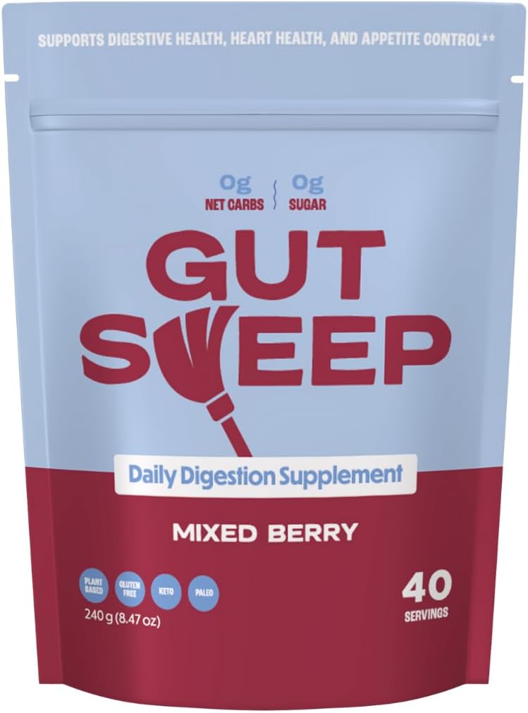 Gut Sweep - Daily Digestion Supplement - Psyllium Husk Fiber - Supports Appetite Control - Gluten Free & Plantive - DW & Paleo Friendly - 40 Hizmet - Karma Berry