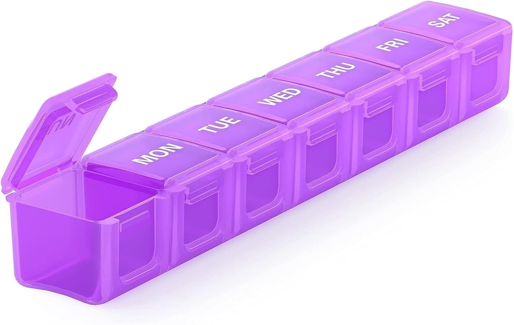 Sukuos Ekstra Büyük Haftalık Pill Organizer, 7 Günlük Pill Box Case Arthritis Friendly, Silkscreen Bas Tıp Konteyneri Vitaminler için Clear Lid, Fish Oils veya Supplements (Purple)
