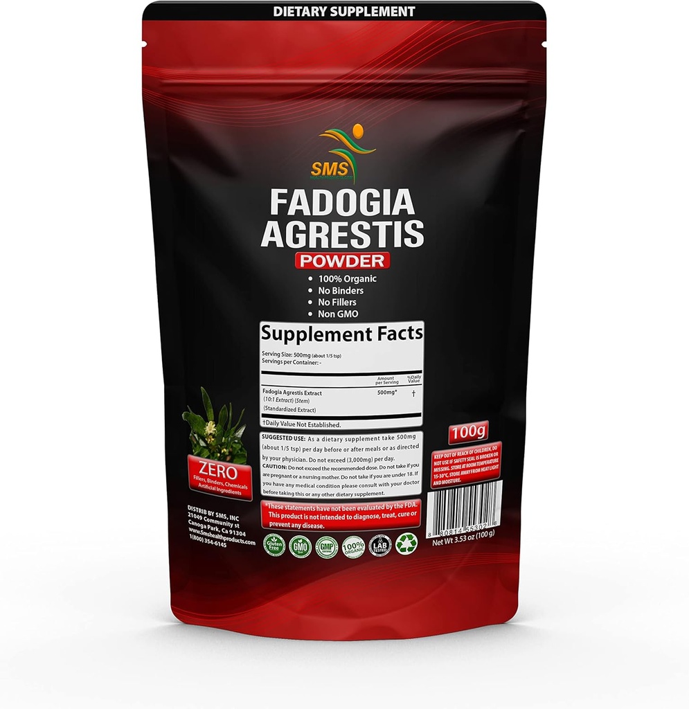 Fadogia Agrestis Extract Powder (Maximum Strength) | Supports Athletic Performance, Strength, Drive | Organic, Non GMO, Third Party Tested, Gluten Free Supplement | 100g