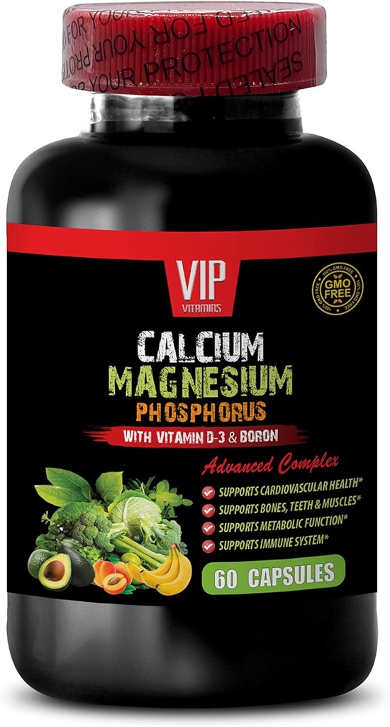 Kalsiyum Magnezyum Phosphorus, D-3 & Boron ile - Sağlıklı Bones Magnezyum, Kadınlar için, Erkekler için, Bone Strength Supplements, 1 Şişe 60 Capsules