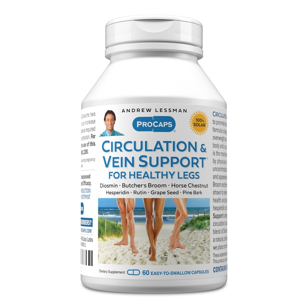 ANDREW LESSMAN Circulation, Vein Medical Legs 60 Capsules - High Bioactivity Diosmin, Butcher's Broom, Visibly Swelling and Discomfort in Feet, Ankles, Calves, Legs