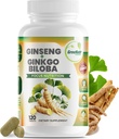 GreeNatr Ginko Biloba & Panax Ginseng συμπλήρωμα - Κόκκινο Ginseng συμπλήρωμα εγκεφάλου για τη μνήμη και εστίαση - Ginkgo Biloba συμπληρώματα για καλή όραση, ανοσοποιητικό σύστημα και βελτιωμένη ροή αίματος - 120 δισκία