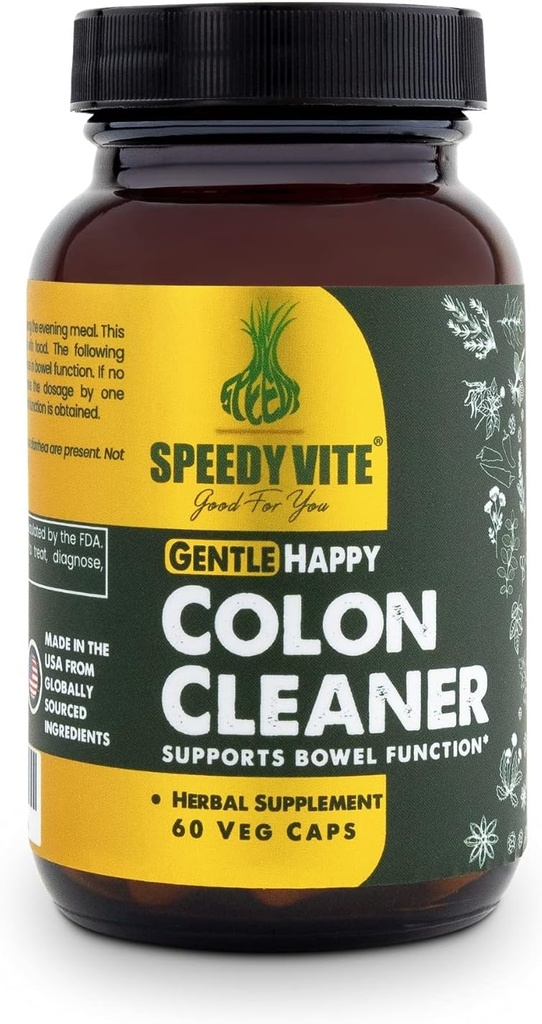 Happy Colon Gentle Support for Bowel Function* Aloe Vera Leaf Cascara Sagrada bark Slippery Elm Senna Leaf Turkey Rhubarb Psyllium Barberry Root (60 Veg Caps)