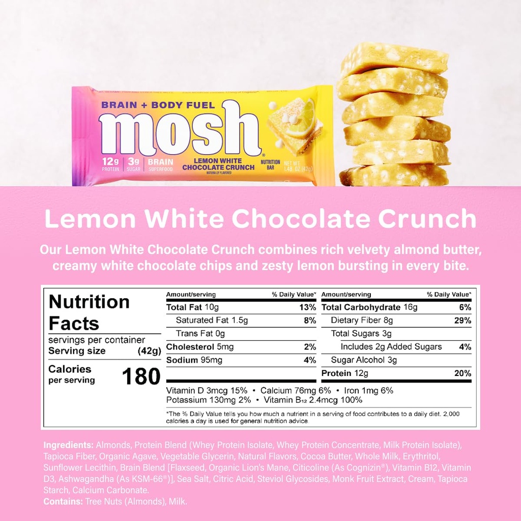 MOSH Çeşitli Paketi Keto Protein Barlar, Yüksek Fiber, Low Carb, Gluten Free, Yüksek Protein, Ashwagandha ile Beyin Sağlıklı Snack, Lion's Mane, 6 Kont Count Count Count Count