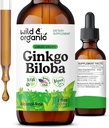 Wild & Organic Ginkgo Biloba Βάμμα - Εγκέφαλος & Focus Υποστήριξη με Ginkgo Leaf Συμπλήρωμα - Vegan, Ζάχαρη & Αλκοόλ-Δωρεάν εκχύλισμα Βάμμα - 2 fl oz