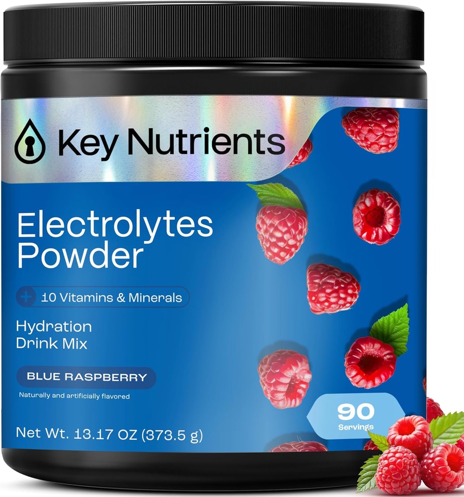 KEY NUTRIENTS Multivitamin Electrolytes Toz No Sugar - Sweet Blue Raspberry Electrolyte Toz - Endurance & Energy Supplement - Hydration Toz - No Calories - 90 Servisler - ABD'de Gerçekleştirilmiş