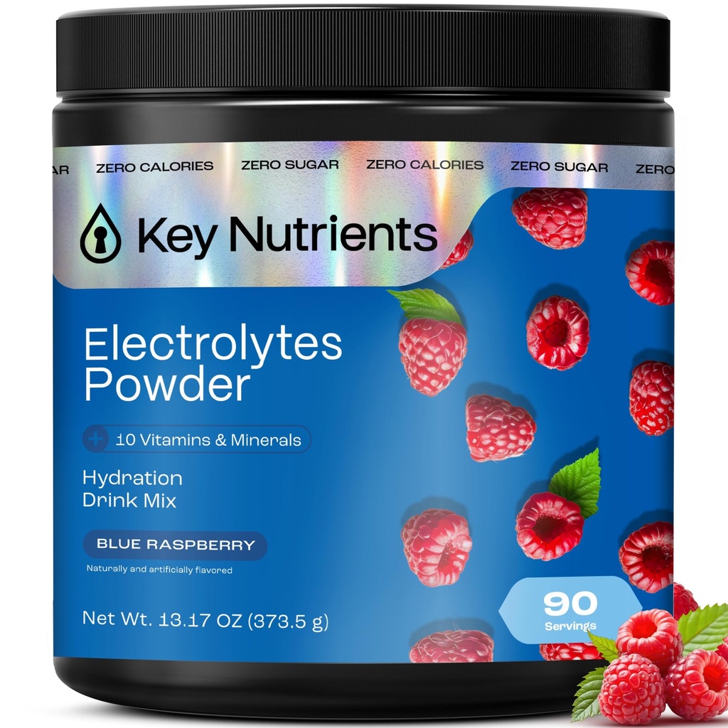 KEY NUTRIENTS Multivitamin Electrolytes Toz No Sugar - Sweet Blue Raspberry Electrolyte Toz - Endurance & Energy Supplement - Hydration Toz - No Calories - 90 Servisler - ABD'de Gerçekleştirilmiş