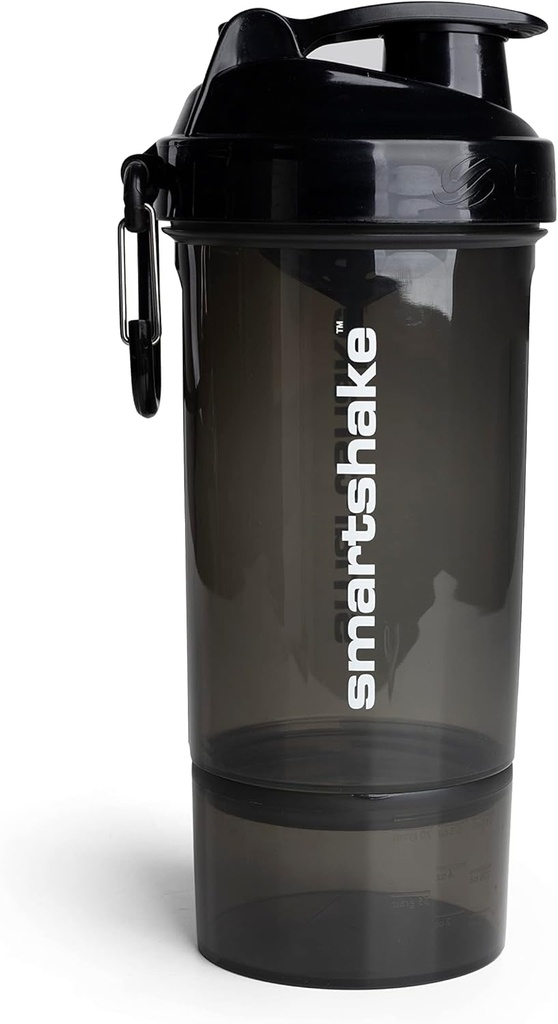Smartshake O2GO ONE Plastic Protein Shaker Bottle 800 ml | 27 oz - Leakproof Screw-on Lid - BPA Free – Unisex - Black