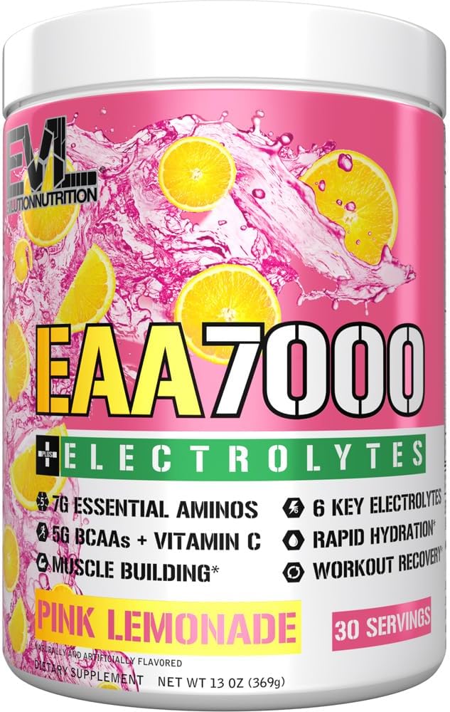 Evlution Beslenme EAA7000 + Elektrolytes - Pre & Post Workout Toz - Muscle Building + Recovery Supplement - 7g EAAs + 5g BCAAs + 6 Key Electrolytes - Hızlı Hydration - 30 Hizmet - Pink Lemonade