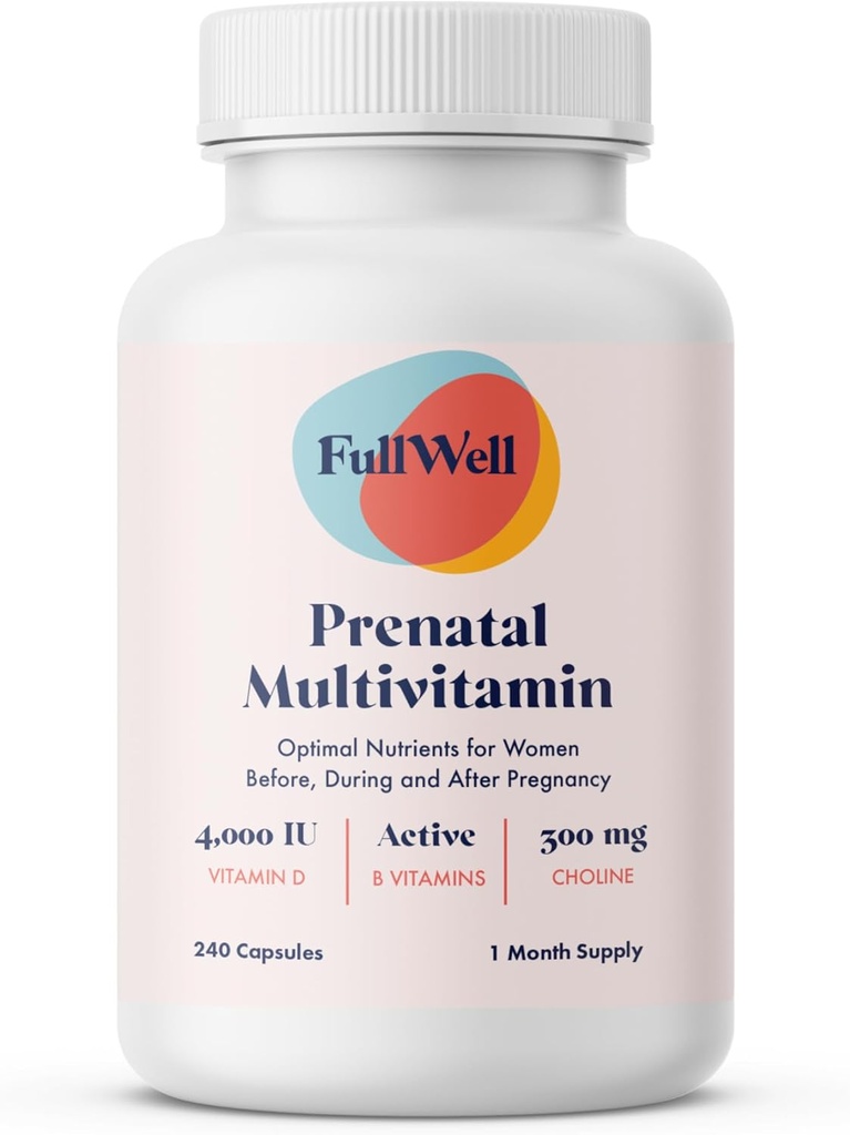 FullWell Prenatal Vitaminler | Choline, folate, Vitamin D for fetal Büyüme, Beyin Gelişimi | 26++ Vital Nutrients | Diyetitian-Former, OBGYN Önerilen, Non-GMO, 3. Parti Test Edildi, 30 Hizmet