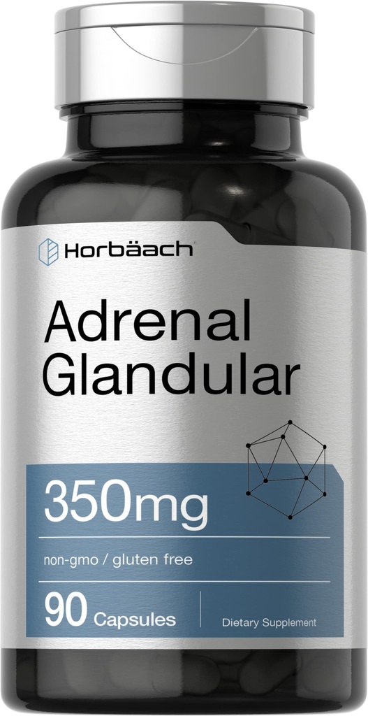 Horbäach Raw Adrenal Glandular | 350 mg | 90 Capsules | Non-GMO, Gluten Free Supplement Supplement