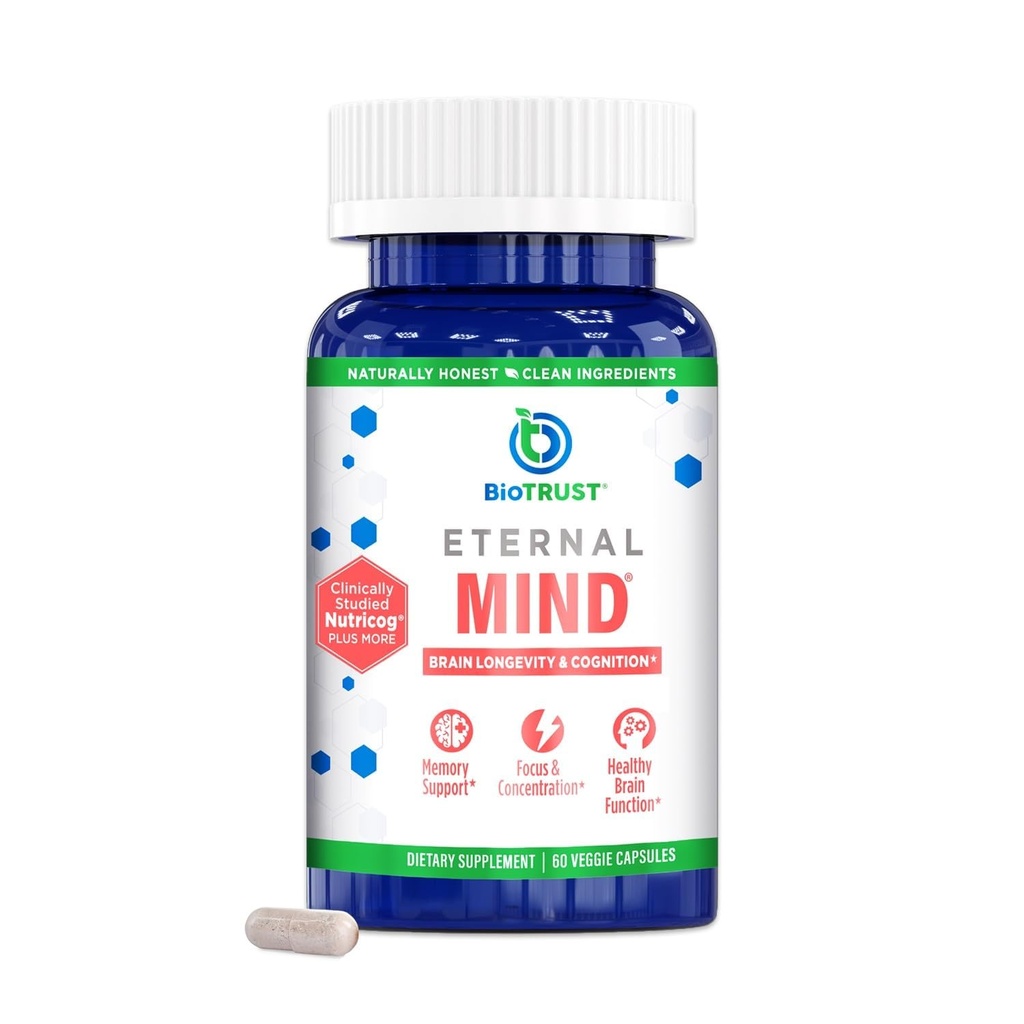 BioTrust Eternal Mind Brain Supplements for Memory & Focus - Sharpen mental Agtitude, Recall & Concentration with Age - Klinik olarak Uzun Yaşam ve Bilişleme için Tamamlandı - 30 Hizmet