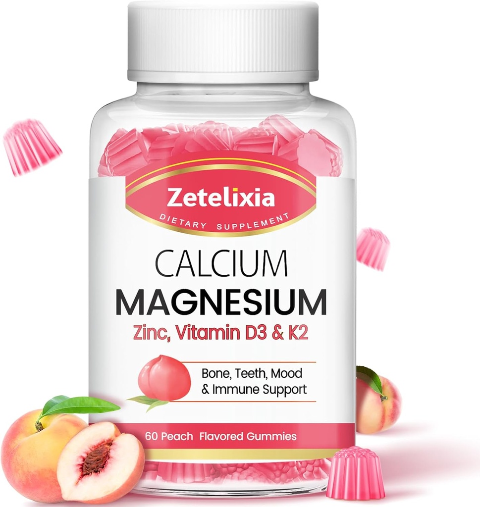 Sugar Freeuba Citrate Gummies, Steel Magnezyum Gummies with Vitamin D3 & K2 for Bones Muscles and Commons, Peach Flavor - 60 Ctt
