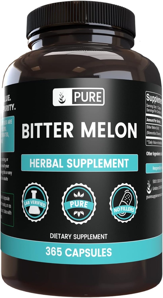 Pure Original Malzemeler Bitter Melon (365 Capsules) Magnezyum Or Rice Fillers, Always Pure, Lab TY
