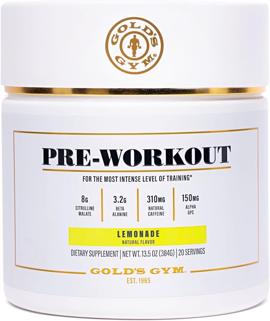 Gold's Gym Beslenme Pre-Workout Toz | Soy-Free, Keto, Vegan Green Coffee Bean Natural Caffeine, L-Citrulline, Beta-Alanine ve Antioksis, 20 Servisler (Lemonade)