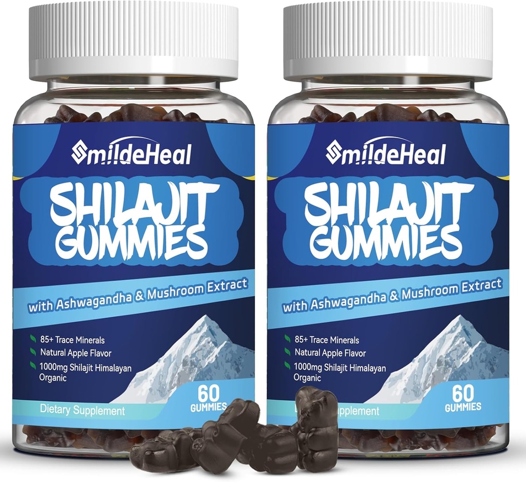 Shilajit Gummies 1000 MG, Organic Shilajit Supplement, 85+ Trace Minerals, με Ashwagandha, Mushroom - Ενέργεια, Εγκέφαλος, Ανοσία Υποστήριξη, για άνδρες & γυναίκες - 120 κόμης