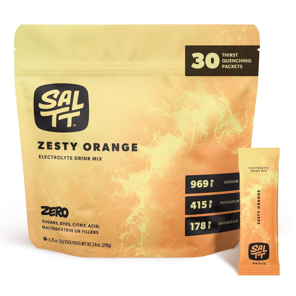 SALTT Ηλεκτρολυτές σκόνης αρωματισμένο ποτό Mix - Zesty Orange - 30 Πακέτα ενυδάτωσης - Μαγνήσιο, Κάλιο, Νάτριο, Ανιχνευτές - Μηδέν Ζάχαρη & Χωρίς Γλουτένη - Ταξιδιωτικά Απαραίτητα