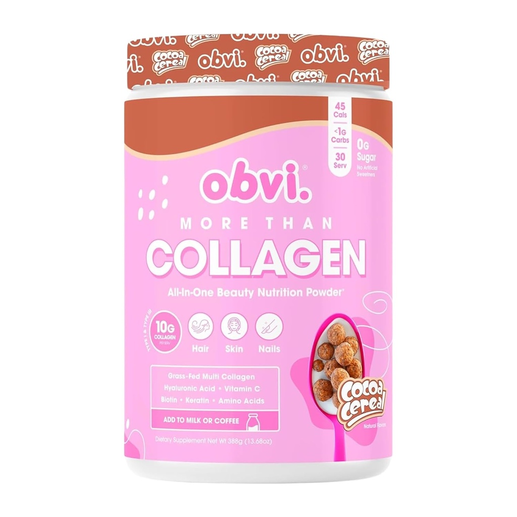 Obvi More Than Collagen Toz | Sağlıklı Saç, Skin, Nails, Ortaklar, Gut | Grass-Fed Multi Collagen Supplement with Hyaluronic Acid, Biotin, Keratin | Cocoa Cereal, 30 Hizmet