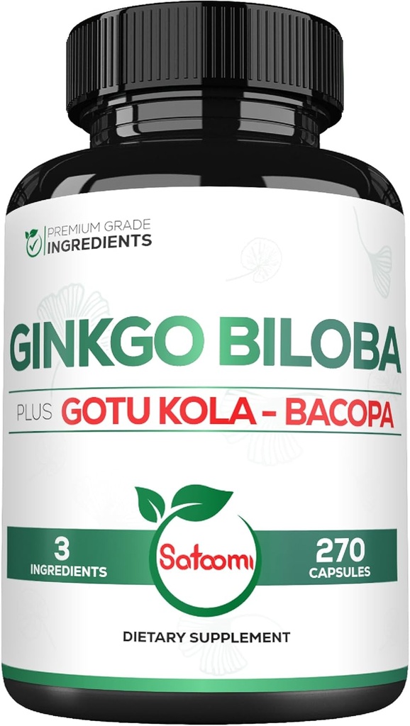 1520mg Ginkgo Biloba Συμπληρώματα με Gotu Kola Leaf, Bacopa Monnieri - 270 κάψουλες - Επιπλέον υποστήριξη δύναμη για την υγεία του εγκεφάλου, λειτουργία μνήμης, εστίαση & ποιότητα όρασης - 3 μήνες προσφοράς