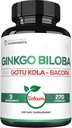 1520 mg Ginkgo Biloba Supplements with Gotu Kola Leaf, Bacopa Monnieri - 270 Capsules - Beyin Sağlığı, Hafıza Fonksiyonu, Focus & Vizyon Kalitesi - 3 Ay Supply