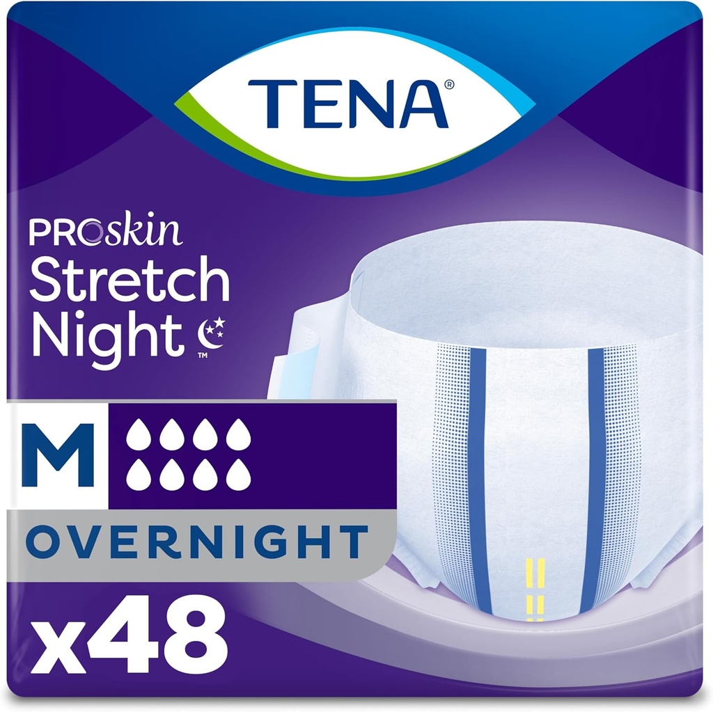 TENA gece boyunca Erkekler ve Kadınlar için Yetişkin Diaper, Medium, 48 Kont, Ambalaj Vary