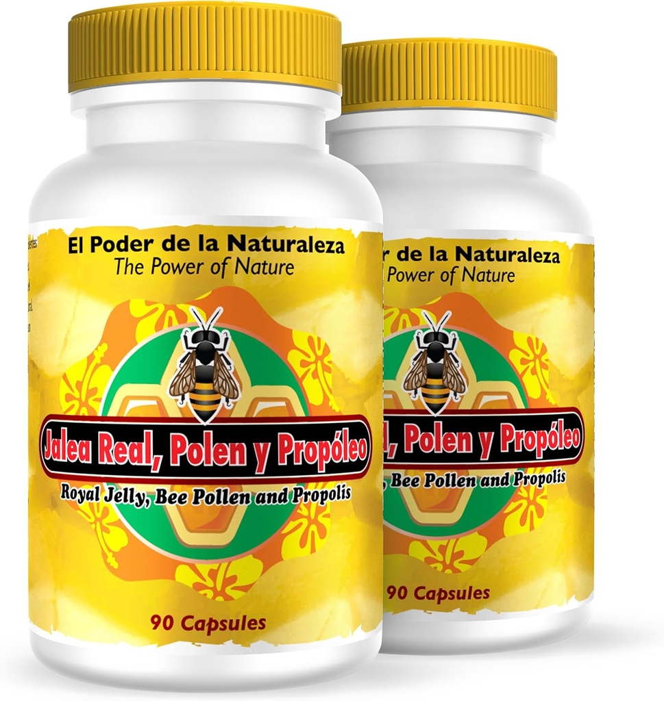 Nutrisalud Προϊόντα Jalea Real, Polen y Propolero en UNA sola capsula. Μαξίμα Ποτένσια. Tonico rejuvenecedor, energia Natural, . Set de 2 frascos con 90 caps. γ/ε.