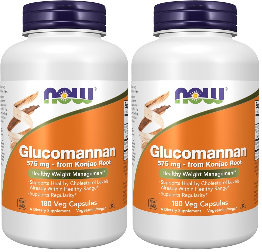 NOW Συμπληρώματα, Glucomannan (Amorphophallus konjac)575 mg, 180 Κάψουλες Κόμης (πακέτο των 2)