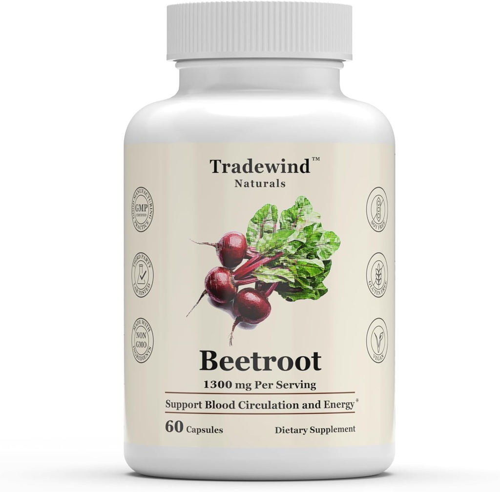Arıtroot 1300 mg - Vegan - Non-GMO - Pure Beetroot - Blood Circulation and Energy - 60 Sebze Kapsülleri - ABD'de Made in the USA