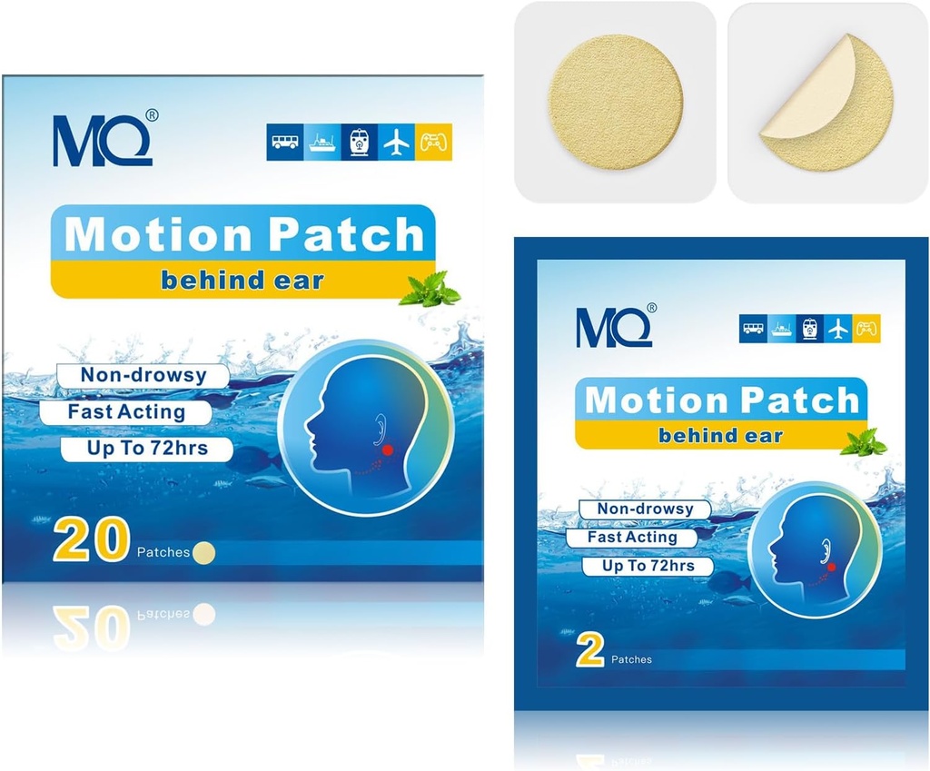 MQ 20ct Motion Hastaness Patches, Light Color, Sea Hastaness Patches Non Drowsy & Water, Cruise Ship Travel Essentials, Fast Acting & Long Lasting 72H