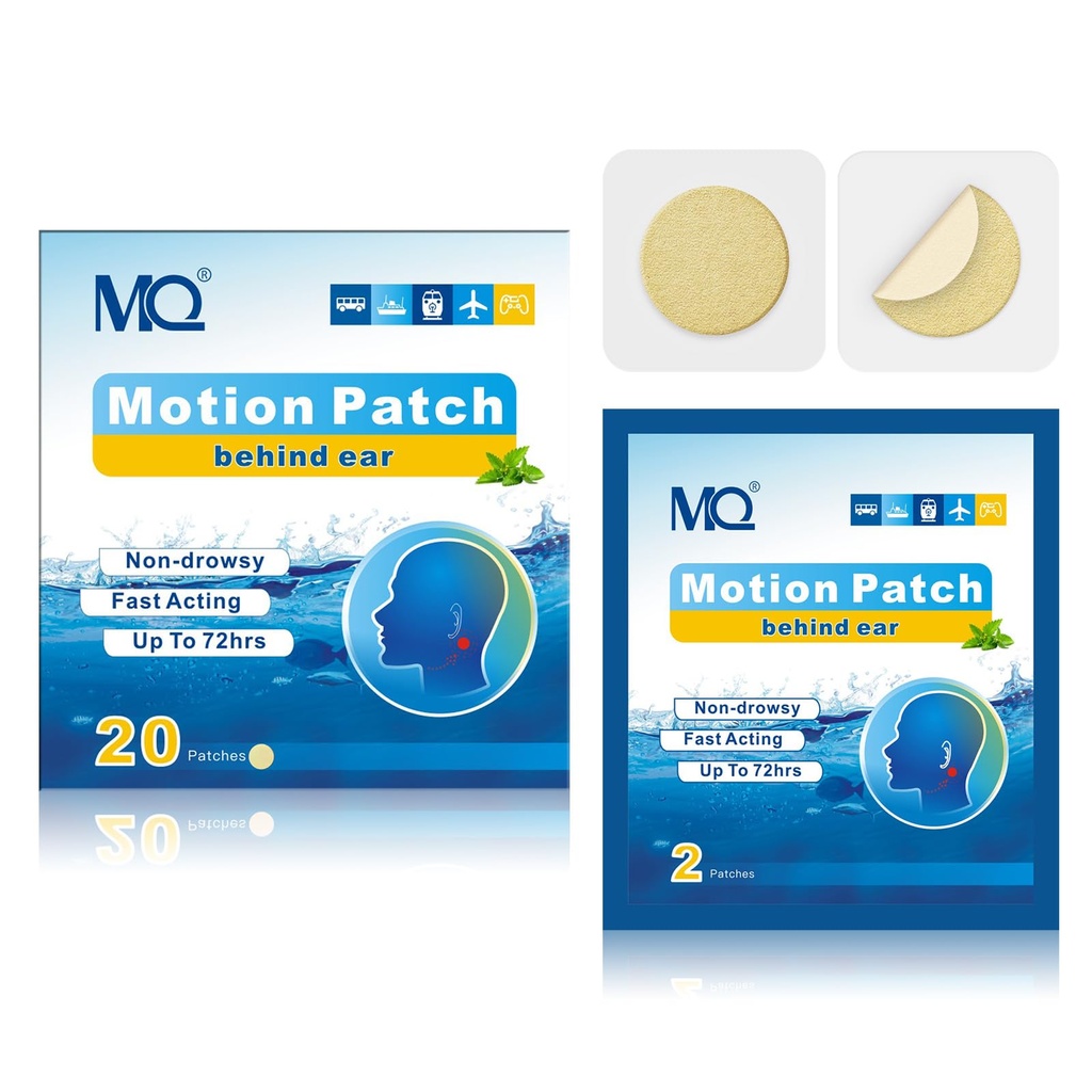 MQ 20ct Motion Sickness Patches, Light Color, Sea Sickness Patches Μη Νυσταγμένο & Αδιάβροχο, Cruise Ship Travel Essentials, Fast Active & Long Lasting 72H