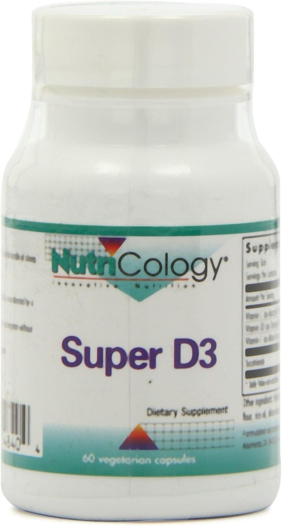 Nutricology Super D3 Diyetary Supplement - Bone & Immune Support, Cholecalciferol with C & E, Vegetarian Capsules, Gluten Free - 60 Count Count Count