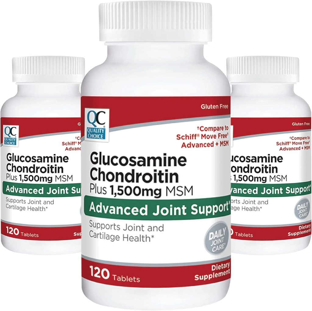 Quality Choice Glucosamine 1500 mg with Chondroitin and MSM Joint and Cartilage Health Diyetary Supplement in 120 Tablet Şişes (3 Pack)