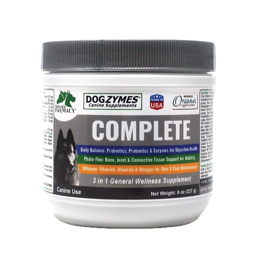 Dogzymes Tamam - Probiyotikler, prebiyotikler, Glucosamine, Chondroitin, MSM ve Hyaluronic Asit, Tamam Skin ve Coat Care (8 Ounce)