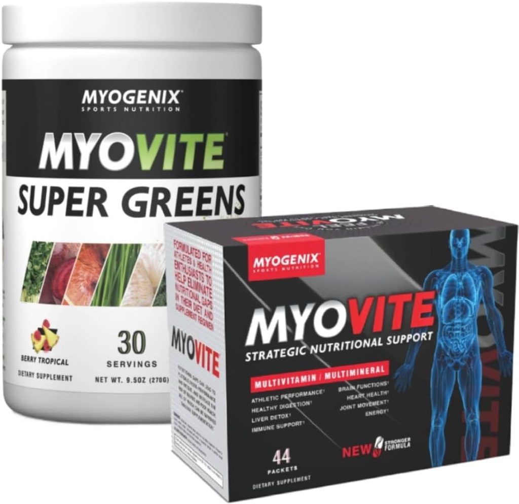 Myogenix Myovite Super Greens Toz & Myovite Multivitamin Sche – Organik Yeşiller ve Temel Vitaminlerle Günlük Beslenmeyi Tamamlayın – Enerjiyi Destekleyin, Kurtarma ve Genel Wellness