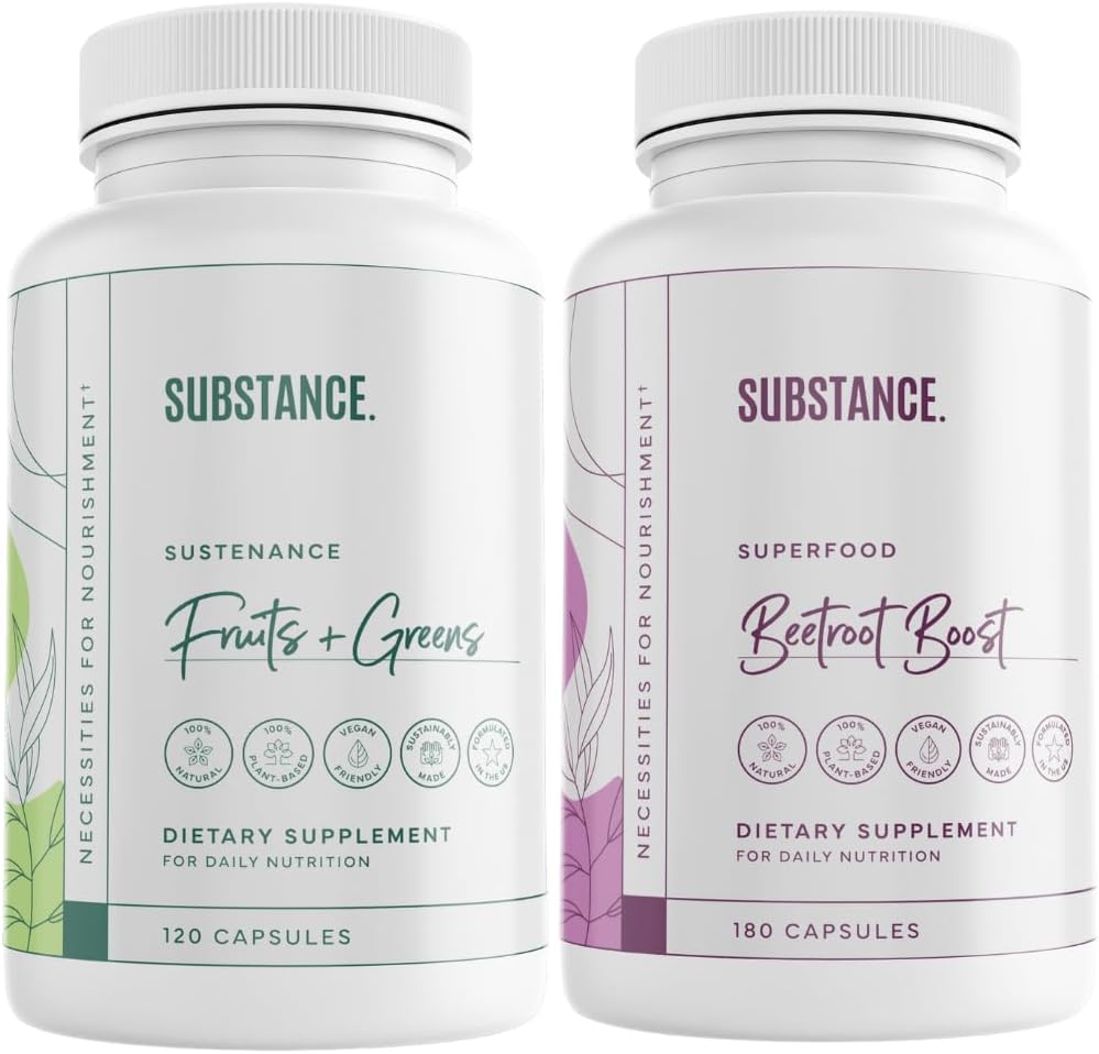 SUBSTANCE. Grafik: Nature's Sustenance Daily Fruits & Veggies (120 Capsules) + Beetroot Boost (180 Capsules) - Natural Energy Boost & General Wellness - US Made, Vegan-Friendly