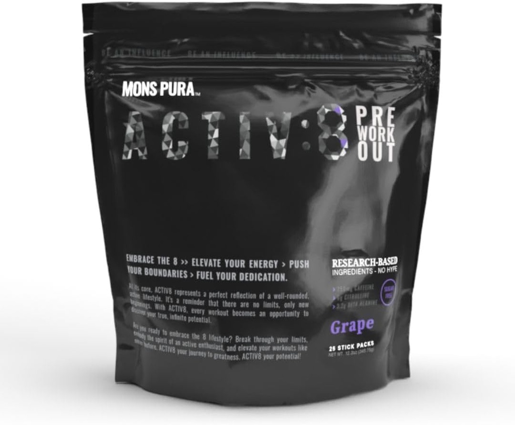 Activ8 Grape Pre-Workout 25 Power-Packed 250 mg Caffeine