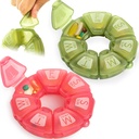 Round Weekly Pill Organizer, Teethized, Travel Pill Container 7 Day, 7 Büyük Karşılaştırmalı, Günlük Vitaminler ve Tamamlar için Büyük, Büyük Mektuplar ve Braille (2 adet)