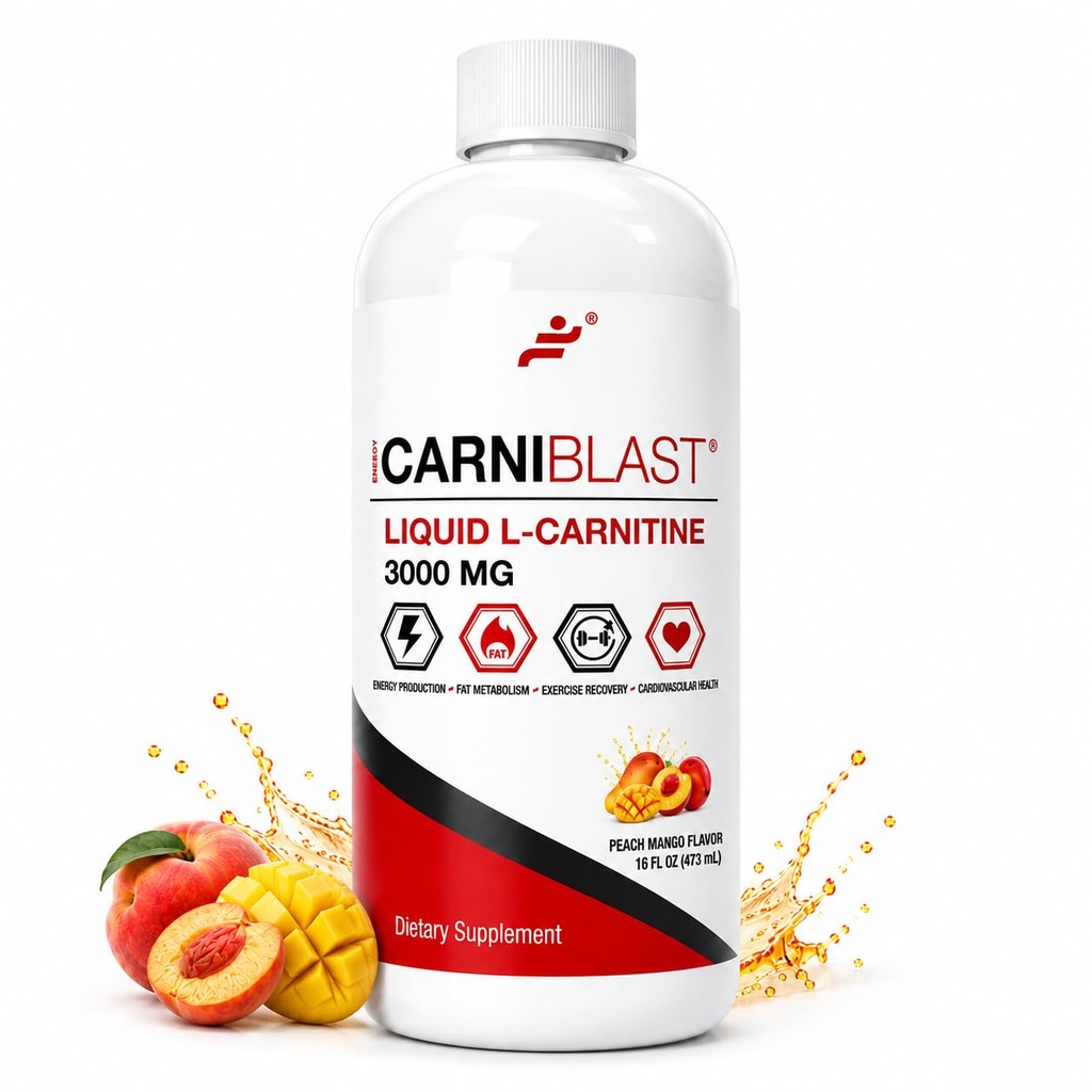 Tuğul Laboratuvarları CARNIBLAST Sıvı L-Carnitine 3000 mg - Carnipure® Sports Nutrition Supplement for Energy, Stamina & Workout Recovery – Peach Mango Flavor, 16 Fl Oz, Vegan, Gluten-Free, Non-GMO
