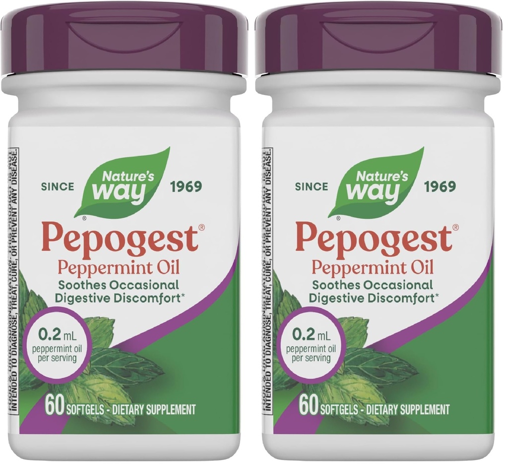 Τρόπος της φύσης Pepogest Peppermint Oil, Soothes Occasional Γαστρεντερική Δυσφορία *, 60 Softgels (πακέτο του 2)